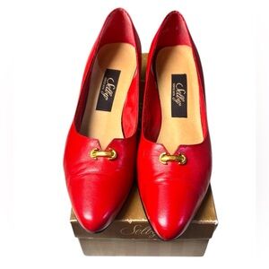 SELBY 80’s Red Luxury Kid Leather Rosa Pumps w/Gold Hardware Sz 10 2A 10N w/Box